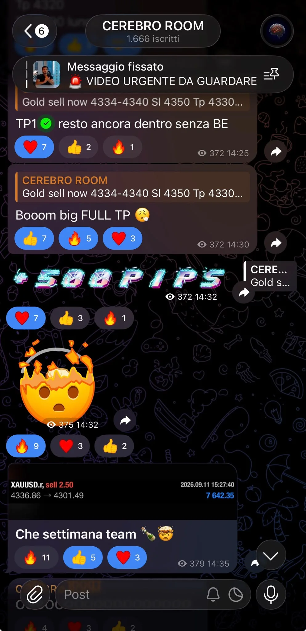 Risultati della community Cerebro Room: trade a target e +500 pips