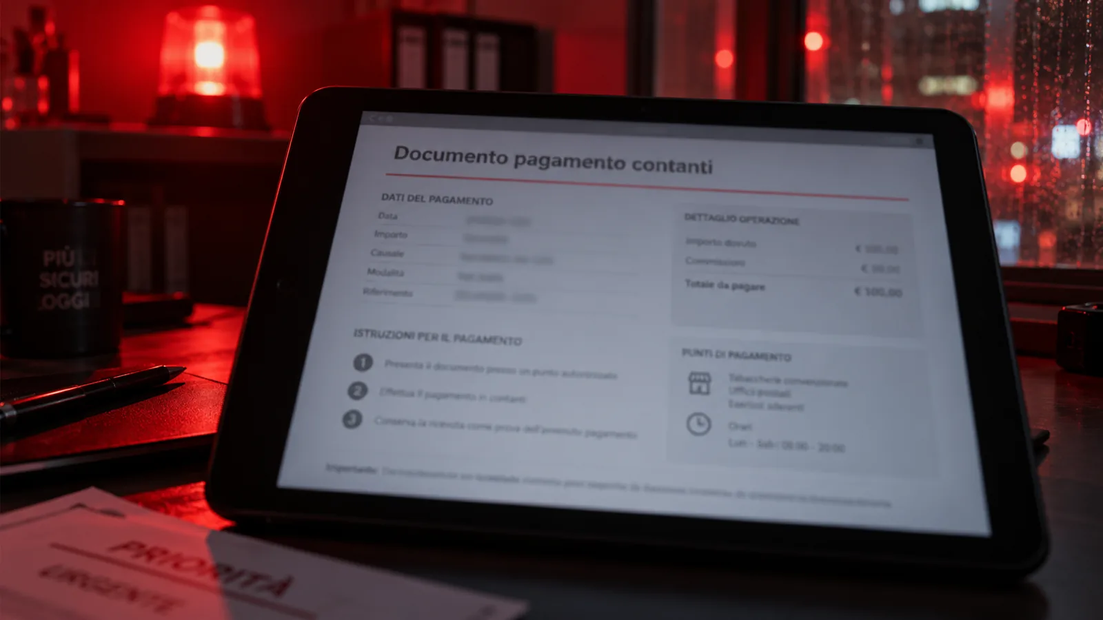 Un documento di pagamento in contanti aperto su un tablet